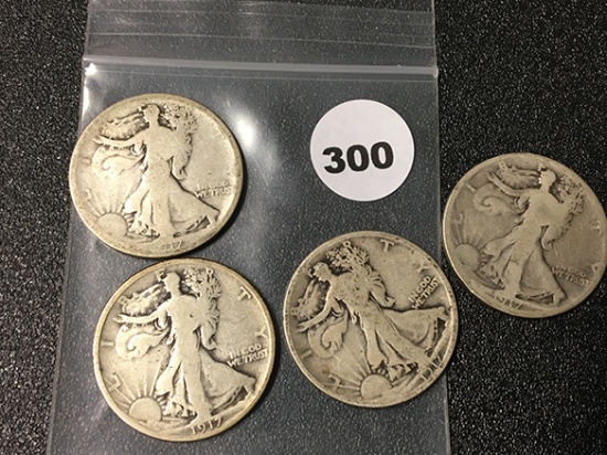 (2) 1917, 17-D, Rev, 17-S Rev Walking Liberty Half Dollars