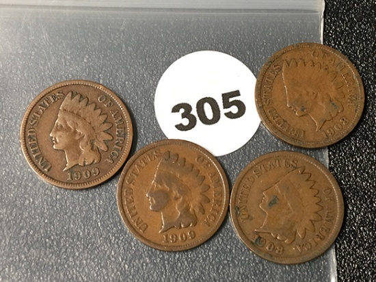 (2) 1908, (2) 1909 Indian Cents