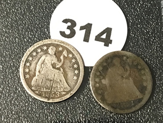 1851-O, 53 Seated Half Dimes, Bent