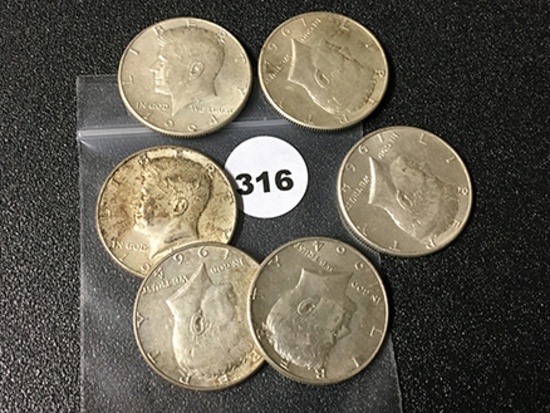 (6) 1964 Kennedy Half Dollars