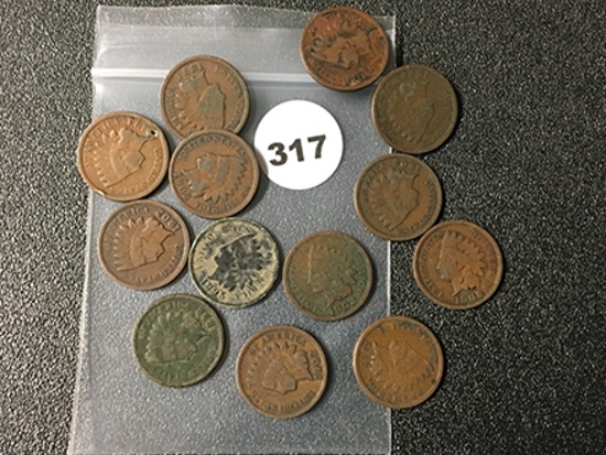 (13) Indian Cents