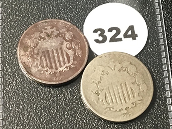 (2) 1867 Shield Nickels