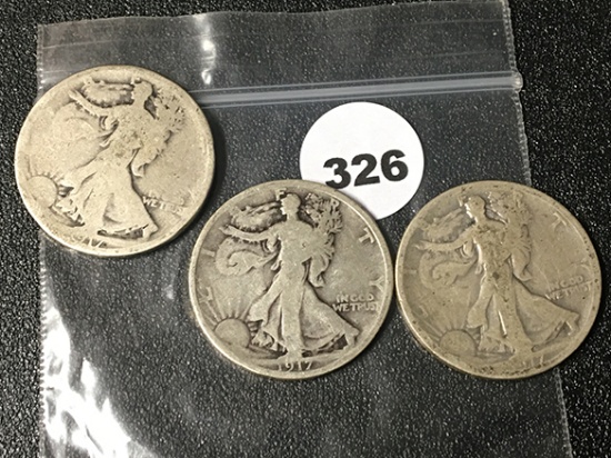 (2) 1917, 17-S Walking Liberty Half Dollars