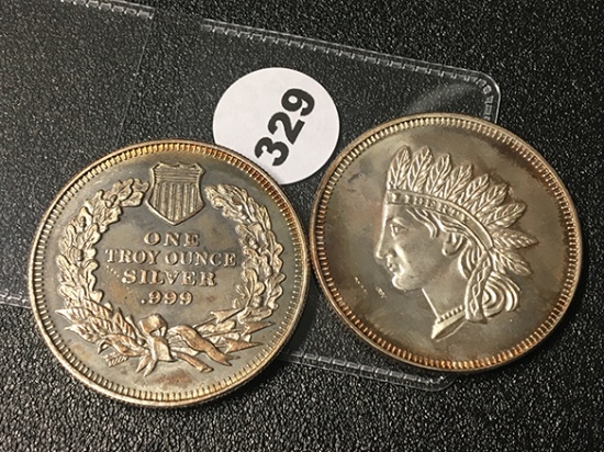 (2) Indian One Troy Ounce Silver Rounds