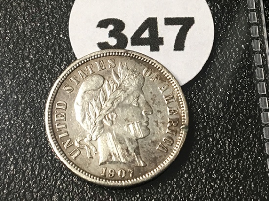 1907 Barber Dime, OBV Scratches
