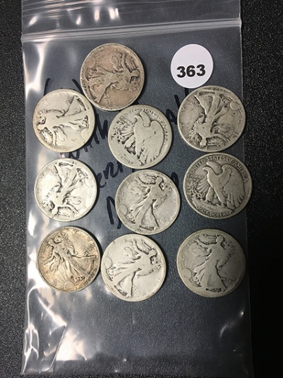 (10) Walking Liberty Half Dollars