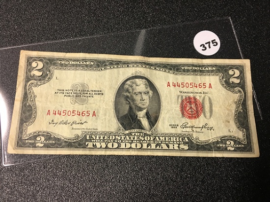 1953 $2 (Red) Legal Tender, Circulated