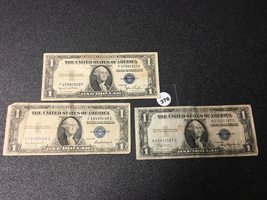 (3) 1935 Series $1 (Blue) Legal Tender, Circulated