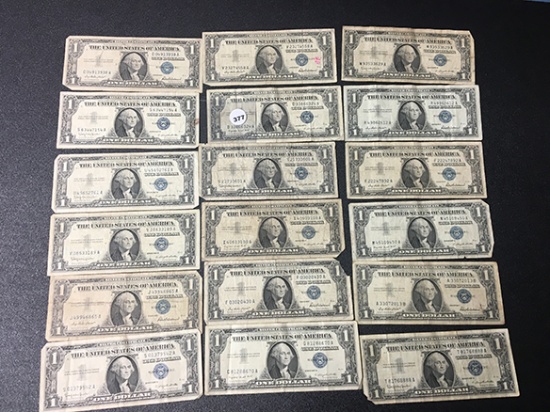 (18) 1957 Series $1 (Blue) Legal Tender, Circulated