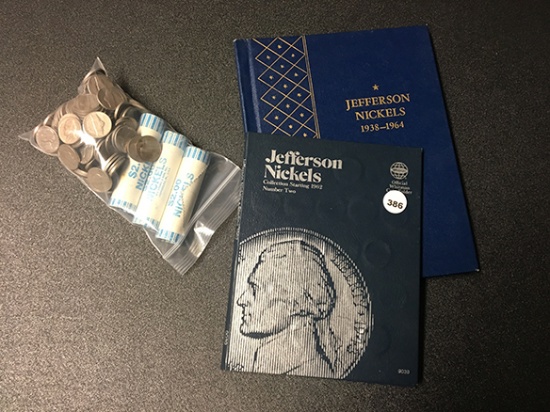 Various Jefferson Nickels, Books and (3) 2005 Rolls