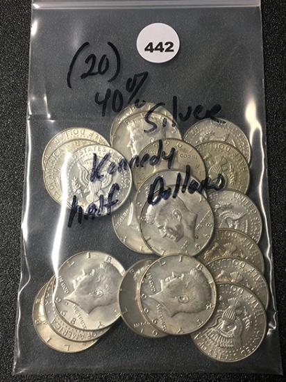 (20) 40% Silver Kennedy Half Dollars