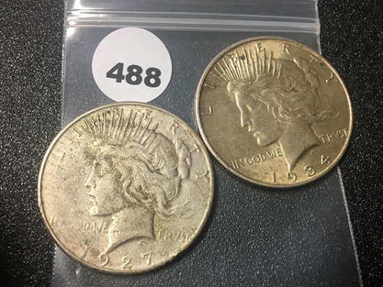 1927-S, 34-D Peace Dollars
