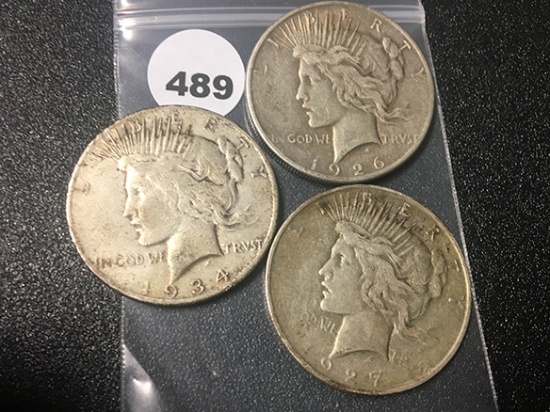 1926-S, 27-D, 34-S Peace Dollars