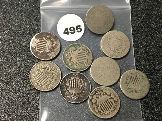 (9) Shield Nickels