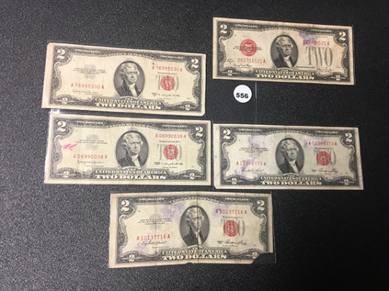 1928, (3) 1953, 1963 $2 (Red) Legal Tender