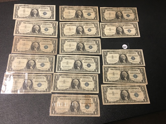 (16) 1957 Series $1 Silver Certificates, Circulated