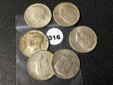 (6) 1964 Kennedy Half Dollars