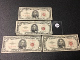 (4) 1963 $5 (Red) Legal Tender, Circulated