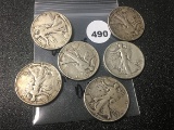 41, (3) 42, (2) 44 Walking Liberty Half Dollars
