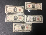 1928, (3) 1953, 1963 $2 (Red) Legal Tender