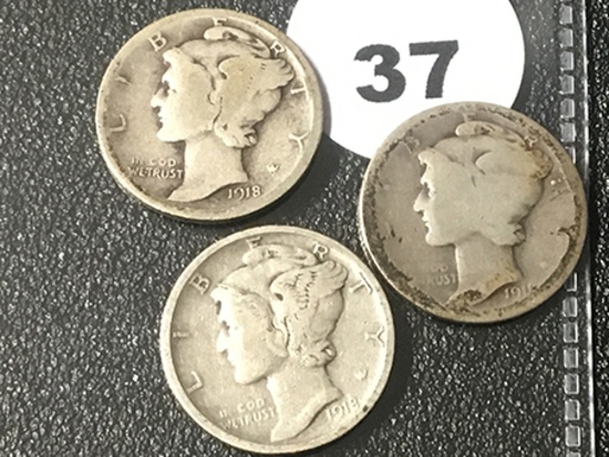 1918, 18-D, 18-S Mercury Dimes