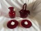 Ruby Red Basket, Crackle Glass Pitcher, Amberina Glass Candle Holders