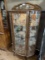 Oak 34 in. Wide Curve Glass Lighted Curio Cabinet Sells Complete w/ Various Clear Glassware