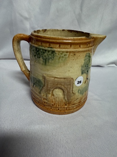 Early Roseville Bridge Scene 6 in. Pitcher