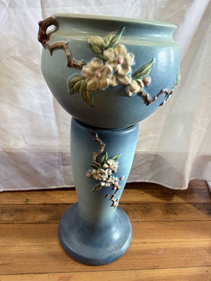 Roseville Apple Blossom Jardiniere and Pedestal