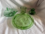 4 pc. Green Depression Glass & Other