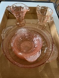 7 pc. Coronation Pink Depression Berry Set & Cream & Sugar