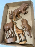 Besmo Antilope, 2 Hand Carved Lions and Giraffe