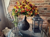 17 in. Metal Candle Lantern, 22 in. Metal Form & Jug of Flowers