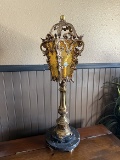 Brass Marble Base 28 in. Torchiere Table Lamp