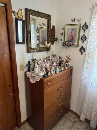 Chest of Drawers, Figurine, Lamps, Mirror, Etc.