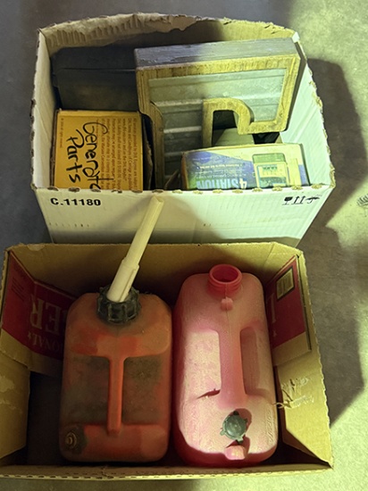 2 Small Gas Cans & Box of Misc.