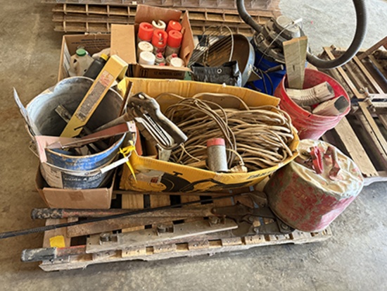 Pallet of Misc, Electrical Wire, Shop Vac, Paint, etc.