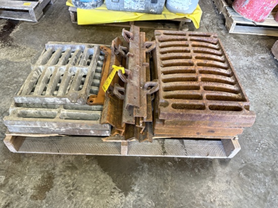 (8 X $) Iron Floor Grates (5) 14 in. X 2 ft, (2) 16 in. X 2 ft, (1) 12 in. X 16 in.