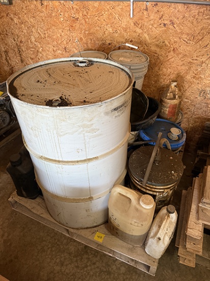 55 gal. Waste Oil & Various other Buckets, Cleaner, Paint, Grease, etc.