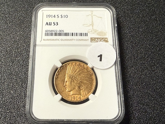 1914-S $10 Indian NGC AU53