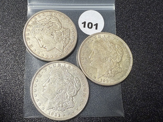 (3 X $) 1921-D, (2) 1921 Morgan Dollars