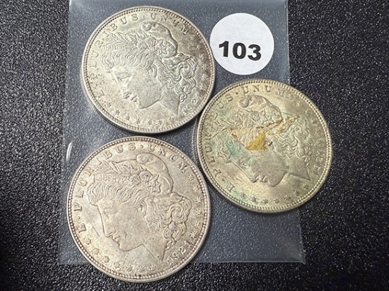 (3 X $) 1921-D, (2) 21 Morgan Dollars