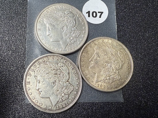 (3 X $) 1921-S, (2) 21-D Morgan Dollars