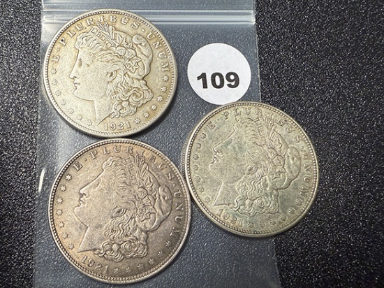 (3 X $) 1921-S, (2) 21 Morgan Dollars