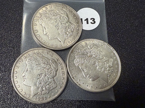(3 X $) (2) 1921, 21-S Morgan Dollars