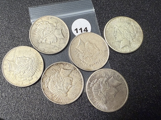 (6 X $) (2) 1922, (2) 22-S, (2) 22-D Peace Dollars