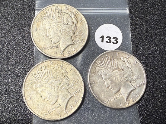 (3 X $) 1924 Peace Dollars