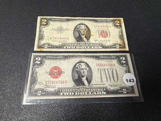 1928-D, 1953-B (Red Seal) $2 Bills