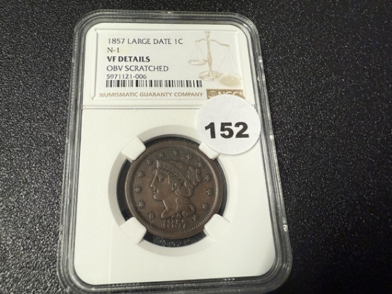 1857 Large Date Cent, NGC Graded