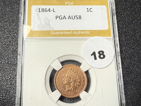 1864-L Indian Cent, PGA AU58